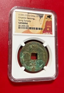 1101-1125 CHINA 10 CASH EMPEROR HUIZONG SONG DYNASTY NGC GENUINE - Picture 1 of 2