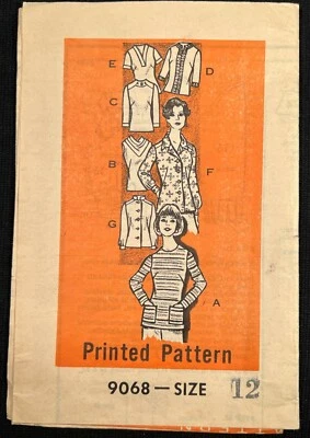 Printed Pattern 9068 Misses Shirts/Top Original 1970 Mail Order Pattern sz12 Cut - Image 1 of 4
