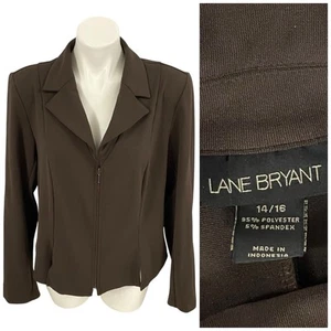 Blazer Lane Bryant Mujer Talla 16 Marrón Cremallera Chaqueta Carrera Profesional Trabajo Oficina - Imagen 1 de 13