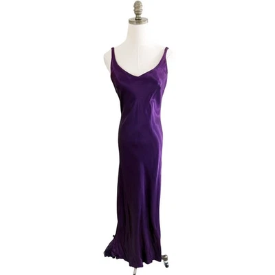 Vestido Formal Vintage Años 90 Zum Zum por Niki Livas Ciruela Púrpura Satén S Hecho en EE. UU. Foto 1 de 4