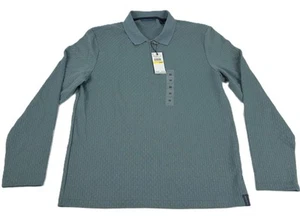 Perry Ellis Men's Long Sleeve Jacquard Quarter-Zip Polo Shirt Goblin Blue-Medium - Picture 1 of 4