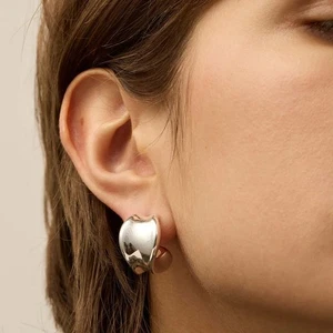 House of Harlow 1960 Silver Tone Large Concave Hoop Statement Post Back Earrings - Picture 1 of 5