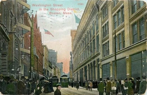 Cartolina d'epoca Washington Street Boston Shopping District 1908 - Foto 1 di 2
