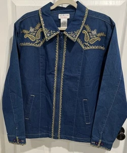 Victor Costa Occasion Vintage 1990s Jacket XL Blue Denim Embroidery Sequins NEW! - Picture 1 of 8