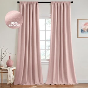 100% Blackout Curtains 84 Inch Long 2 Panels for Bedroom, Thick Luxury Faux L... - Picture 1 of 7