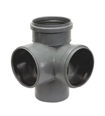 BUY 2 GET 1 FREE   4 Way Soil Pipe 110 mm - Double Corner Branch 90° 87½° - Image 1 of 2