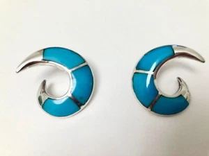 TCA Flawless Robin's Egg Blue Inlay and Sterling Silver Curl Earrings - Picture 1 of 2