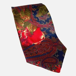 Vintage Bill Blass Silk Tie Vibrant Roses and Paisley Rare Formal Tie Made in Co - Picture 1 of 10