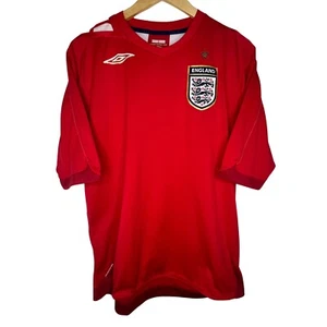 England Football Shirt Mens Large 2006/08 Umbro Red Official Euro 3 Lions Away - Picture 1 of 24