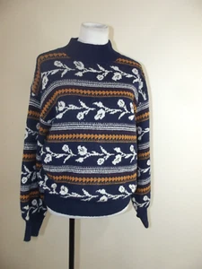 St Johns Bay Womens Pullover SWEATER - LARGE Blue Floral Print Back Buttons NWT - Picture 1 of 8