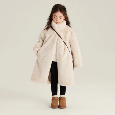 Kids Girl Faux Mink Fur Thick Parka Long Over The Knee Overcoat Warm Jacket Coat - Image 1 of 4