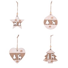 1pcs Linen Style Wooden Christmas Hanging Ornament Xmas Tree Festival Home Decor