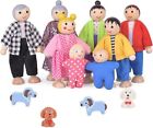 Aolso Wooden Dolls House Family Toys, Sets Of 8 People Doll 8pcs 