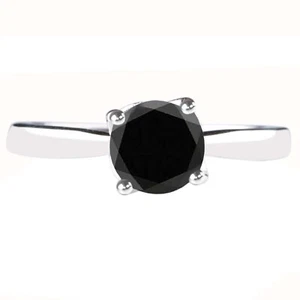 2,00Kt Runden Form 100% Natürlich Jet Schwarz Diamant Solitär Ring Im 925 Silber - Bild 1 von 8