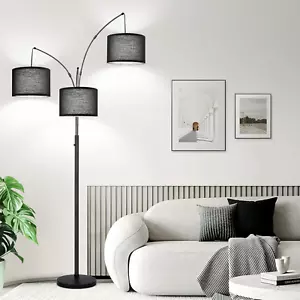 Dimmable Floor Lamp, 3 Lights Black Arc Floor Lamps for Living Room, Modern Tall - Picture 1 of 7