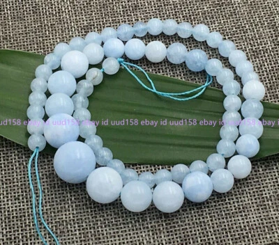 "Gemas de aguamarina brasileña azul claro natural de 6-14 mm Brasil cuentas sueltas redondas 17""" Foto 1 de 4