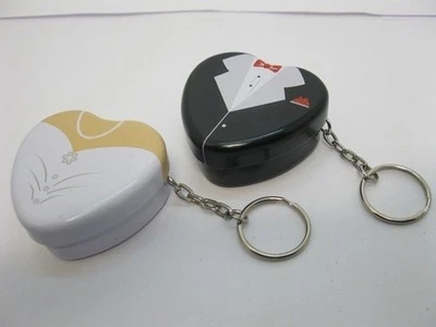 48 Tin Bridegroom & Bridal Heart Key Ring Wedding Favor - image 1 of 4