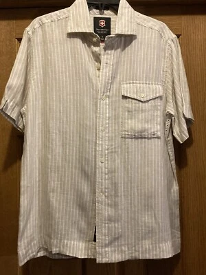 Navaja Suiza Victorinox Para Hombres Lino Rayas Beige Camisa Abotonada Talla M Foto 1 de 4