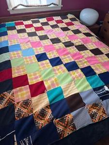 Vintage Homemade Patchwork Quilt 76" x 79.5" pink yellow patterns Polyester - Picture 1 of 9