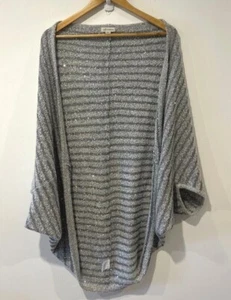 Autograph Knit Cardigan Womens XL Grey Striped Sequins Open Front Dolman Sleeve - Picture 1 of 12