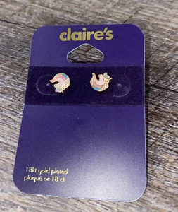 Claire's 18kt Gold Plated Rainbow Unicorn Stud Earrings Valentine’s Day Birthday - Picture 1 of 4