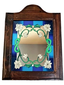 Vintage Clematis Climbing White Flower Floral Accent Wall Mirror Wood Frame - Picture 1 of 14