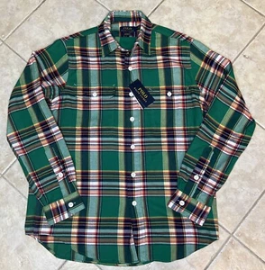 Camisa de trabajo Polo Ralph Lauren Performance franela para hombre M verde a cuadros L/S $125 nuevo con etiquetas - Imagen 1 de 10