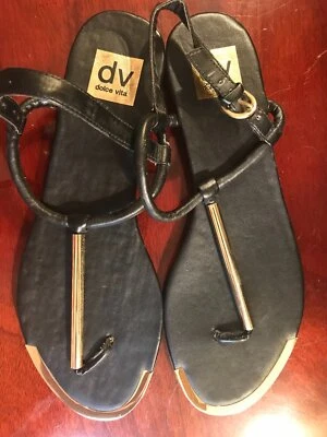 Sandalias para mujer DV by Dolce Vita Archer cuero negro dorado honda talla 9M extensiones Foto 1 de 4