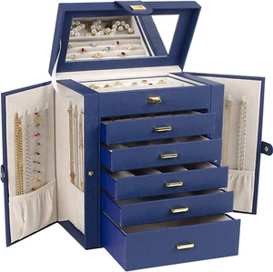 Große Schmuckbox Organizer funktional abschließbar mit großem Spiegel, Lederschmuck - Bild 1 von 9