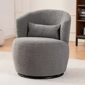 Teddy Fabric Swivel Accent Chair Armchair Single Sofa Round Barrel Chair Gray - Picture 1 of 12