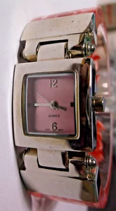 Ladies Pink Faced Cuff Style Acrylic Rose Design Quartz Watch ~ New Battery - Picture 1 of 5