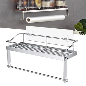 Wandhalterung Edelstahl Küchenrollenhalter Ablage Ohne Bohren Aufbewahrungskorb - Bild 1 von 3