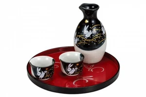 Kutani Yaki Ware Japanische Sake Flasche und Tasse Set Guinomi Kaninchen Hane Usagi - Bild 1 von 5