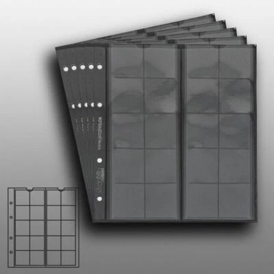 5 numismatische Prophila Münzhüllen schwarz, je 20 Fächer bis 34 mm Ø, z.B. für