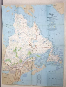 1980 QUEBEC NEWFOUNDLAND Double-Sided Map Poster By National Geographic Magazine - Picture 1 of 4