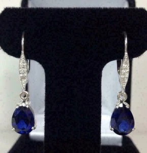 4 CT Pear Cut Lab Created Sapphire Dangle Drop Earrings Real 925 Sterling Silver - Picture 1 of 4