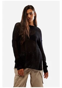 Maglione Free People Wednesday 100% Cashmere Nero Small nuovo senza etichette - Foto 1 di 14