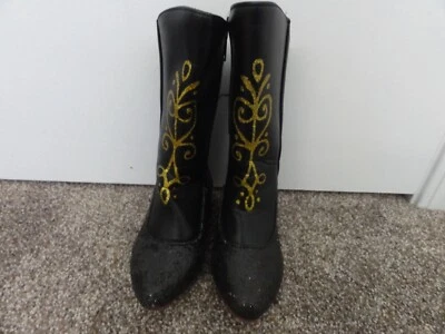 NIÑAS DISNEY FROZEN PRINCESA BOTAS NEGRAS Y DORADAS ZAPATOS DE DISFRAZ - TALLA 9/10 Foto 1 de 4