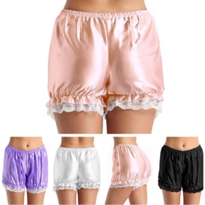 Women‘s Shiny Satin Panties Ruffle Bloomer Knicker Victorian Pumpkin Shorts - Picture 1 of 23