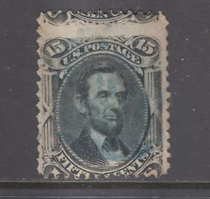 US Sc 77 used. 1866 15c black Lincoln, vertical crease, horizontal misperf - Picture 1 of 1