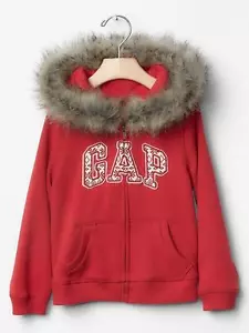 Baby GAP Faux Fur Fair Isle Logo Zip Hoodie Red Fleece Lining 2 3 years NWT - Picture 1 of 1
