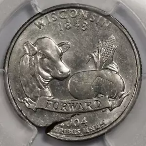 2004 D PCGS Struck On Defective Cracked Planchet Wisconsin Quarter Mint Error - Picture 1 of 4