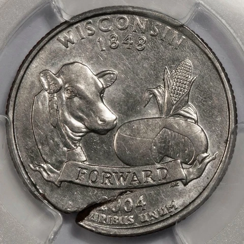 2004 D PCGS Struck On Defective Cracked Planchet Wisconsin Quarter Mint Error Cover