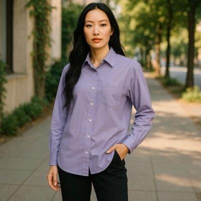 Van Heusen 女式经典 Pincord Spread 正装衬衫 - 紫色 - 中号 — 第 1/4 张图片