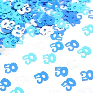 50th Happy Birthday Anniversary Party Confetti, Blue and Silver Number 50 Con... - Picture 1 of 6