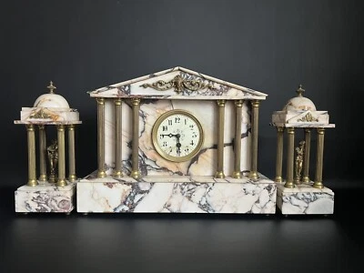 Empire Stil Pendule Tischuhr Kaminuhr Marmor  mit Beisteller Frankreich um 1890 - Bild 1 von 4