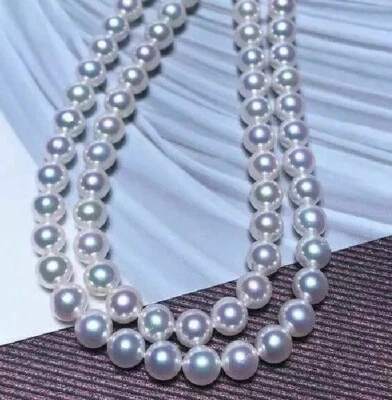Lo último AAA+ 8-9mm Real Natural Japonés Akoya Blanco Collar de Perlas Redondas 35"" 14k P Foto 1 de 4