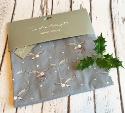 Rare Sophie Allport Night Owl & Mistle cotton Christmas apron with pocket- Adult - Image 1 of 3