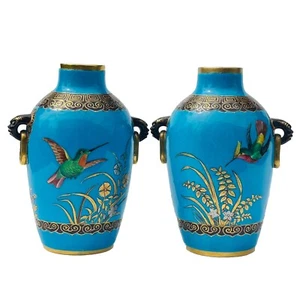 Minton Vase Cloisonne Dresser Pair Chinoiserie Aesthetic Enamel Birds Butterflie - Bild 1 von 24
