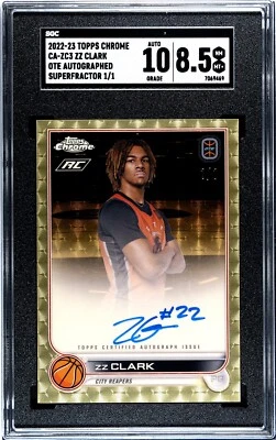 2023 TOPPS CHROME OVERTIME ZZ CLARK RC AUTO SUPERFRACTOR 1/1  GRADED SGC 8.5 /10 - Image 1 of 2